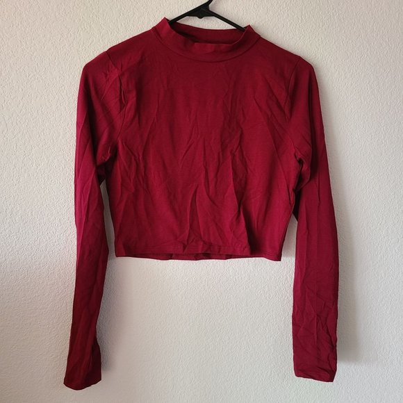 Fashion Nova Melanie Long Sleeve Mock Neck Crop Top Wine Size M - Picture 1 of 7